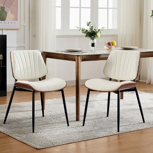 Set of 2 Dining Chairs with Upholstered Retro PU Leather and Metal Legs for Dining Room and Kitchen - 1 of 4