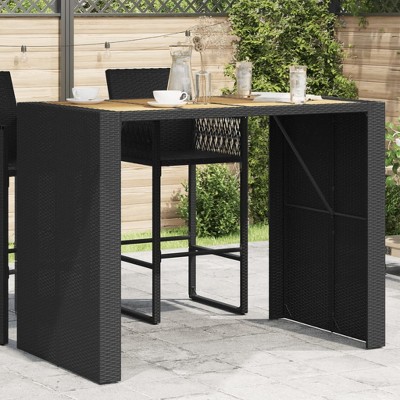 vidaXL Patio Bar Table with Acacia Wood Top Black 57.1"x31.5"x43.3" Poly Rattan