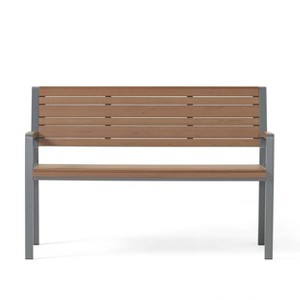 Davos Outdoor Aluminum Bench - Gray/Brown - Christopher Knight Home: UV & Water-Resistant, 3-Seater Garden Bench - 1 of 4