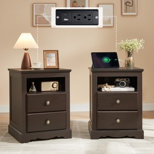 AMERLIFE Farmhouse Nightstand with Charging Station - 1 of 4