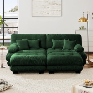 TiramisuBest Chenille Sleeper Sofa, 2-Seater with 2 Ottomans, Lumbar & Throw Pillows, Upholstered Wide Arm Sofa for Living Room, White - 1 of 4