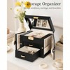 Leather Jewelry Box with Mirror Lock, 3 - Tier Organizer with 2 Drawers for Women Girls - 3 of 4