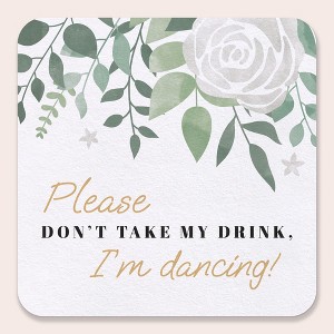 Big Dot of Happiness 25 Ct Boho Botanical Please Don't Take My Drink I'm Dancing Coasters, 4-Inch Disposable Square Paper Coasters for Greenery - 1 of 4