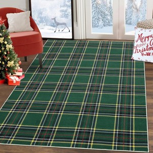 4x6 Christmas Buffalo Plaid Area Rug, Washable, Non-Slip, Stain-Resistant, Holiday Gingham Floor Cover, Farmhouse Accent for Dining/Bedroom, Green - 1 of 4