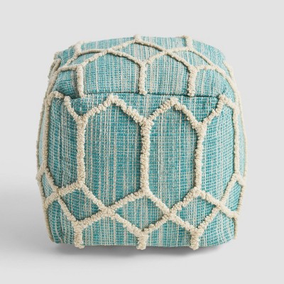 Bluesage Moroccan Inspired Ottoman Pouf Aqua/Ivory - Christopher Knight Home