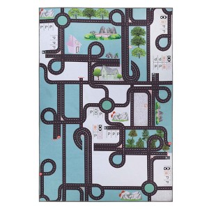 Country Road Non-Slip Kids Playroom Nursery Washable Indoor Area Rug by Blue Nile Mills - 1 of 4