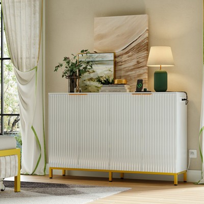 Bestier 55" Sideboard Buffet Cabinet with Power Outlet,Fluted Storage Cabinet with Adjustable Shelves, White — фото 6