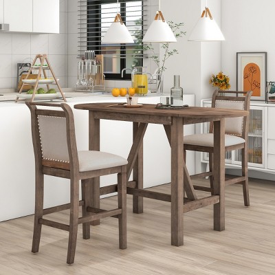 3-Piece Wood Dining Table Set Drop Leaf Dining Table with 2 Upholstered Armless Dining Chairs for Small Place,Dining Room-Tanpinhause
