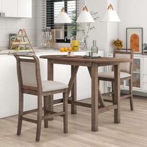 3-Piece Wood Dining Table Set Drop Leaf Dining Table with 2 Upholstered Armless Dining Chairs for Small Place,Dining Room-Tanpinhause - 1 of 4