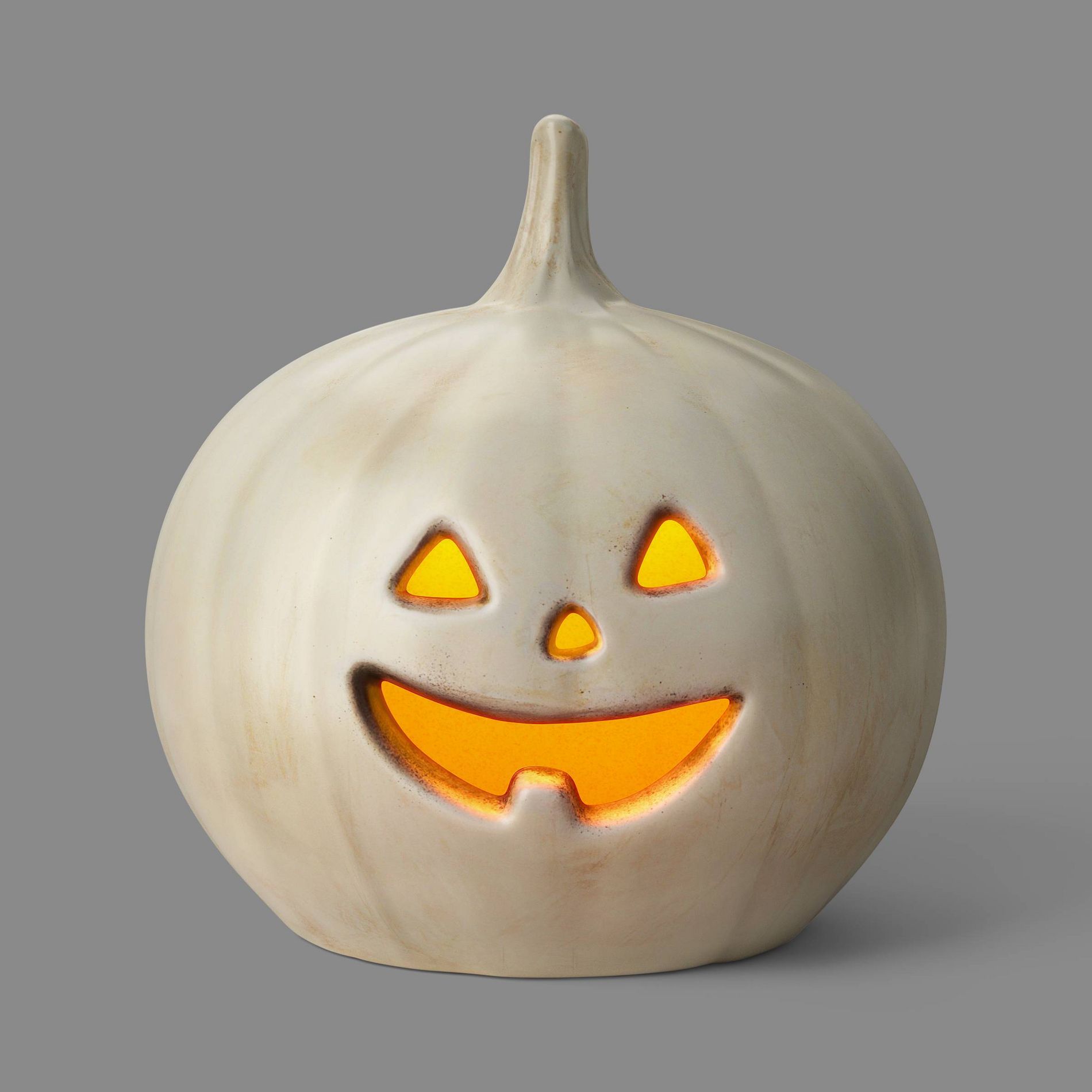 9.75" Classic Lit Pumpkin Jack O' Lantern Halloween Decorative Prop Off-White - Hyde and EEK! Boutique™