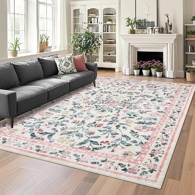 homfan Washable Runner Rug for Hallway Floral Print Kitchen Runner with Non-Slip Backing, Non-Shedding Low Pile Accent Rug