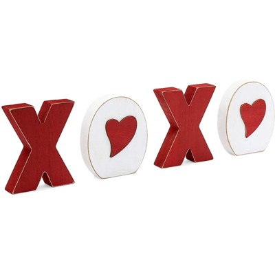 Farmlyn Creek 4 Pieces Wood Blocks Set for Valentine's Day Décor , XOXO Wooden Sign