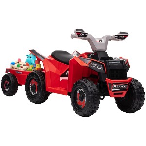 6V Electric Ride-On Quad Bike with Back Trailer, Forward/Reverse & Wear-Resistant Wheels for Toddlers, Red - 1 of 4