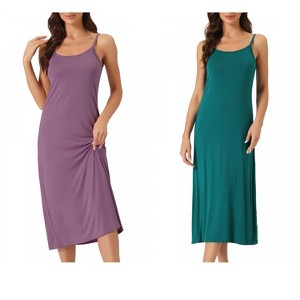 INSPIRE CHIC Women's 2 Pcs Nightgown Sleeveless Spaghetti Strap Midi Cami Camisole Full Slip Under Dress - 1 of 4
