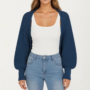 Anna-Kaci Women's Open Front Long Sleeve Knit Shrug Cardigan with Cropped Fit Design - 1 of 4