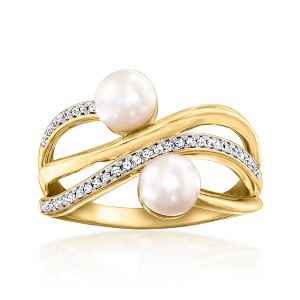Ross-Simons 5.5-6mm Cultured Pearl and .10 ct. t.w. Diamond Swirl Ring in 18kt Gold Over Sterling - 1 of 4