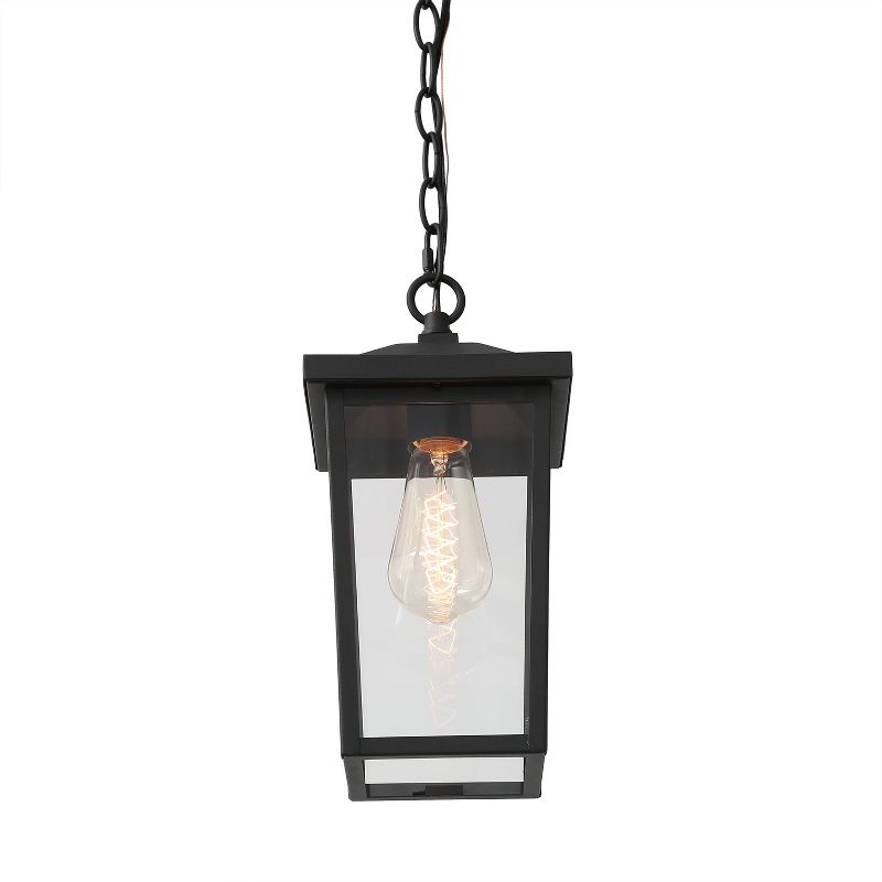 13&#34; Metal/Glass Square Cage Modern Outdoor Pendant Light Black - LNC, 5 of 11
