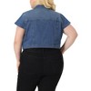Agnes Orinda Women's Plus Size Denim Y2K Button Down Short Sleeve Streetwear Cropped Jean Jacket - 4 of 4