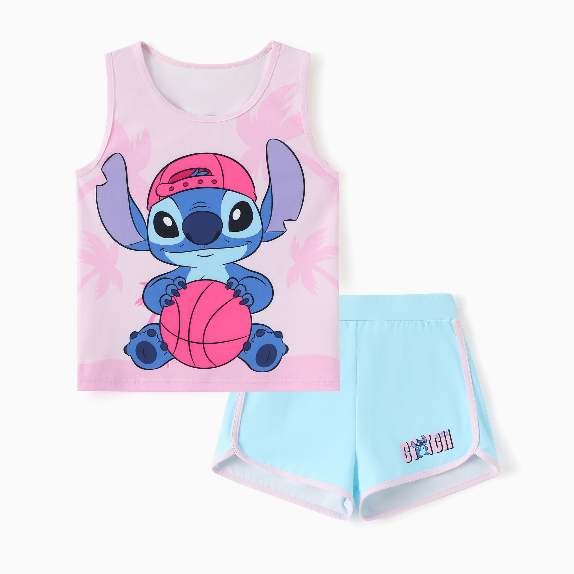 Disney Stitch Kids Girls' 2pc Athletic Outfits Tank Top & Dolphin Shorts Set Light Blue 6-7