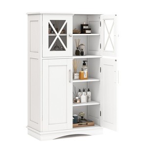 Tangkula Bathroom Floor Cabinet Storage Cabinet w/ 2 Glass Doors 3-Level Adjustable Shelves Anti-toppling Design - 1 of 4