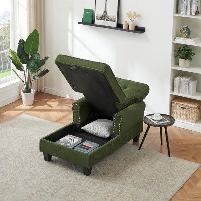 GDFStudio Barbara Corduroy Button-Tufted Chaise Lounge with Hidden Storage and Nailhead Trim