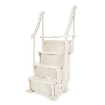 Confer Plastics Curved In-Pool Step Ladder, 4 Tread Stair Entry System w/ 2 Handrails & Adjustable Base Pads for Above Ground Swimming Pool, Beige