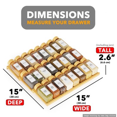 3-Tier Bamboo Spice Drawer Organizer with Glass Jars and Labels