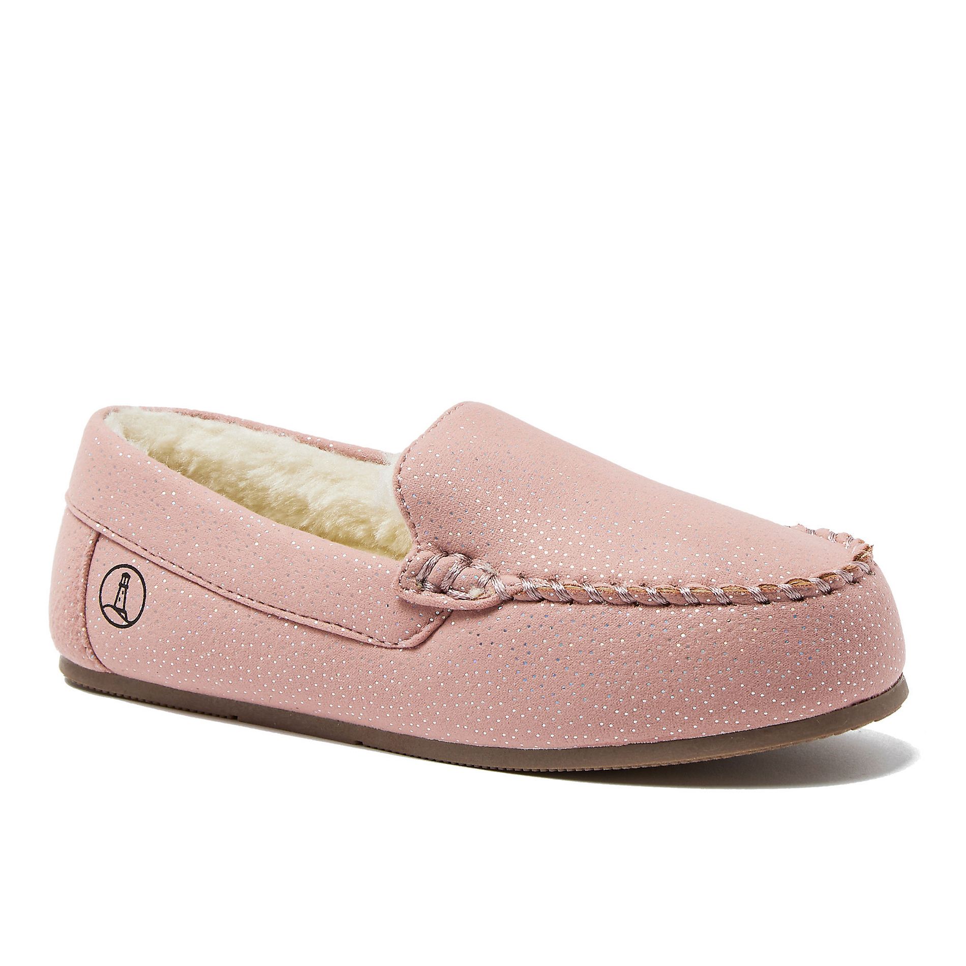 Kids Fuzzy Lined Shimmer Moccasin Slippers