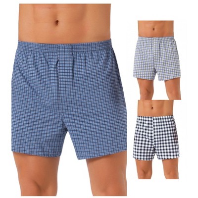INSPIRE CHIC Men's 3 Pack Elastic Waistband Plaid Pattern Boxer Shorts