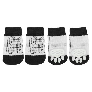 Unique Bargains Dog Cats Non-Slip Socks Shoe Pattern Paw Protection and Traction Black White 4 Pcs - 1 of 4