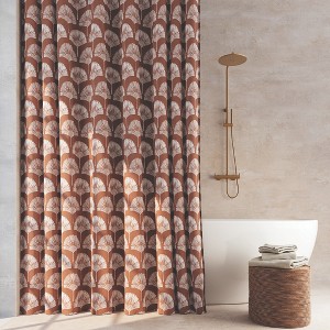 Indigo Road by Egypt Sherrod 70"x72" Meru Fan Leaf Block Printed Shower Curtain Dusty Terracotta - 1 of 4