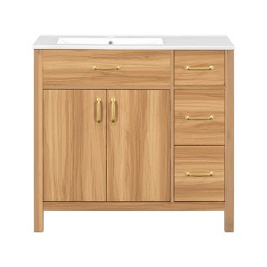 Vynxaria 36-Inch Bathroom Vanity - Solid Wood Frame, 2 Soft-Close Doors, 3 Soft-Close Drawers, Ceramic Sink - Modern for Small Bathrooms - 1 of 4
