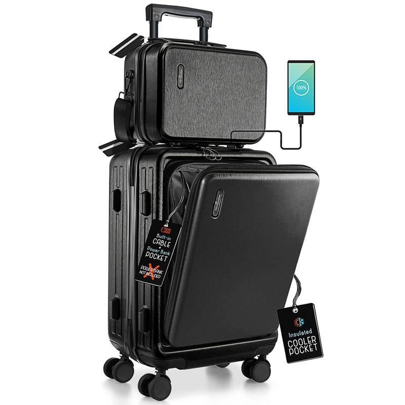 TravelArim Carry On Luggage, Airline Approved Carry On Suitcase with Wheels, 20" Hard-shell Durable Luggage, Black Small Suitcase with Cosmetic Case
