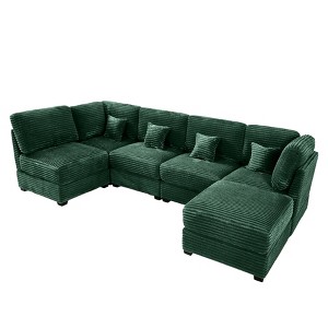 TiramisuBest 123" Modular Sectional Couch, U-Shaped Deep Seat Sofa with Chaise & Bed, Orange Corduroy 6-Seater - 1 of 4