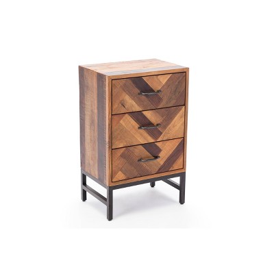 Benton Natural Oak Wood Chevron Pattern 3-Drawer Nightstand