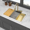 Gulches Single Bowl Workstation Drop-In Waterfall Kitchen Sink with Pull-Out Faucet, White Composite Granite Quartz, 33x22" - 2 of 4