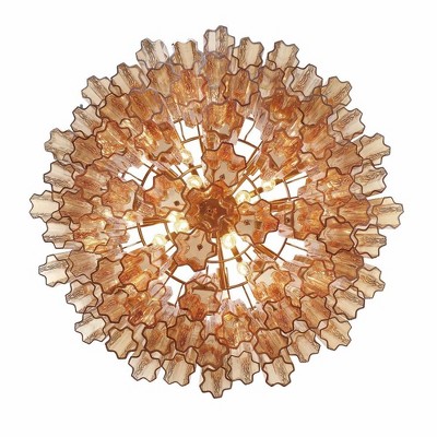 Aged Brass and Amber Glass 16-Light Chandelier