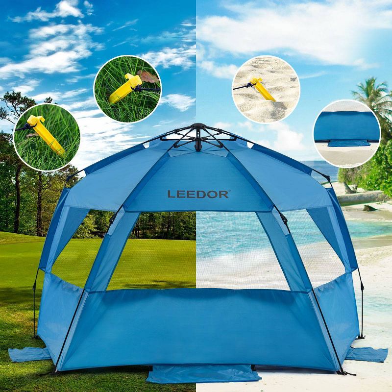 Leedor Outdoor Automatic Pop Up Sun Shade Canopy 4 People Beach Shelter Tent Light Teal Blue, 5 of 10