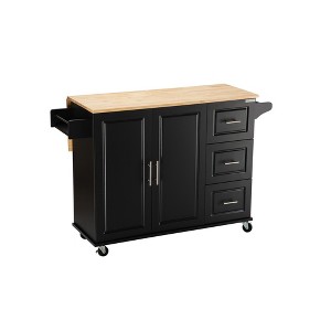 Mobile Kitehcn Island with Extensible Rubber Wood Table Top,adjustable Shelf Inside Cabinet, 3 Big Drawers, with Spice Rack, Towel Rack - 1 of 4
