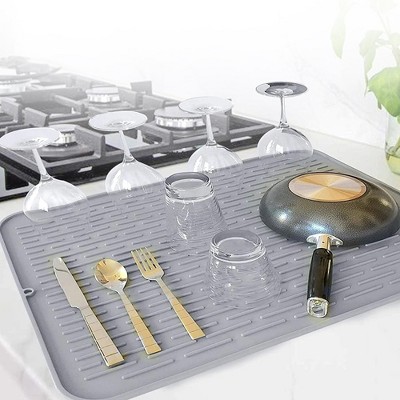Foldable Silicone Dish Drying Mat and Trivet, 8" x 8", Gray