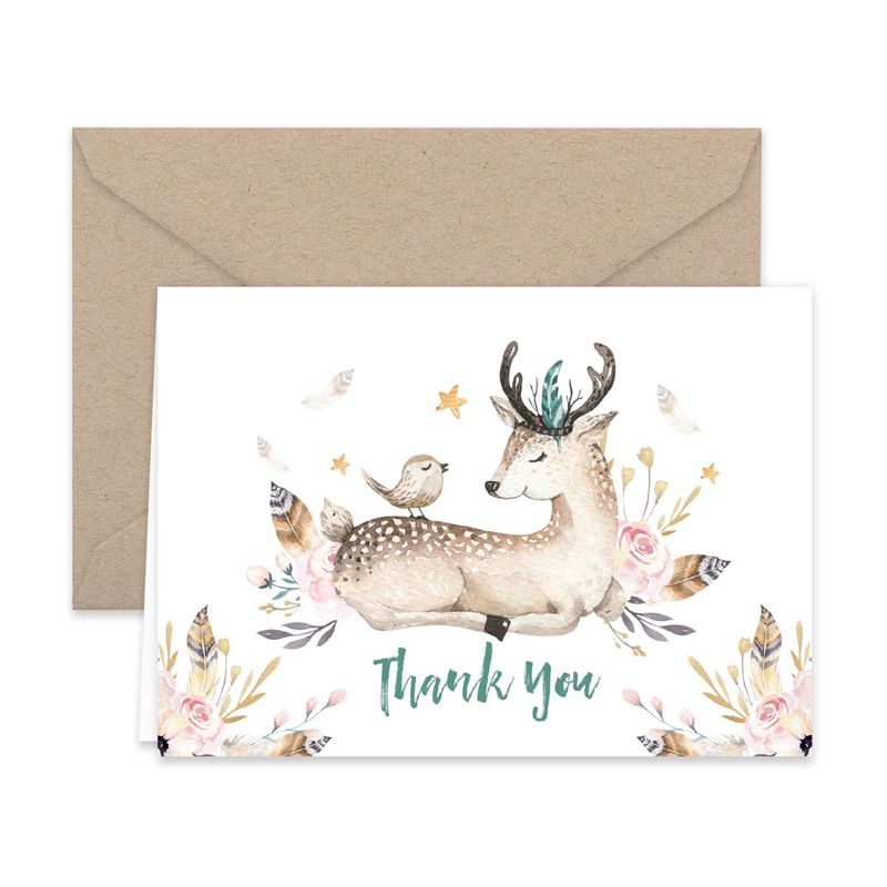 Paper Frenzy Woodland Animals Thank You Note Cards and Kraft Envelopes 24 pack, 3 of 6