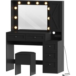 Makeup Vanity Desk, Adult Dressing Table Set, Vanity Desk with Lights in 3 Colors, Charging Station, Drawers, for Bathroom, Bedroom - 1 of 4