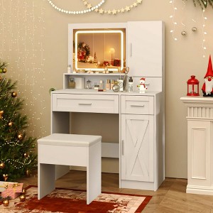 FONTOI 35.5"W Makeup Vanity Desk with Mirror and Stool Set Large Storage and Jewelry Organizer for Bedroom Dressing Room, White, 53.5"*35.5"*15.5" - 1 of 4