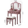 Infurnic Wooden Vanity Tables Set with Stool, for Bedroom, Thanksgiving, Pink, 31.5"*15.75"*55.1" - 3 of 4