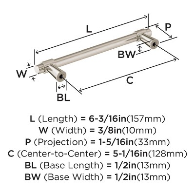 Satin Nickel 5-1/16" Modern Cabinet Bar Pull