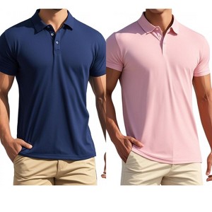 INSPIRE CHIC Men's Short Sleeve Lightweight Regular Fit Casual Business Solid Polo Shirts 2 Packs - 1 of 4