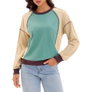 ATHLECHIC Women's Oversized Color Block Crew Neck Long Sleeve Pullover Tops Casual Fall Sweatshirt - 1 of 4