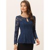 INSPIRE CHIC Women's Floral Lace Front Peplum Hem Keyhole Sheer Long Sleeve Blouse - 2 of 4