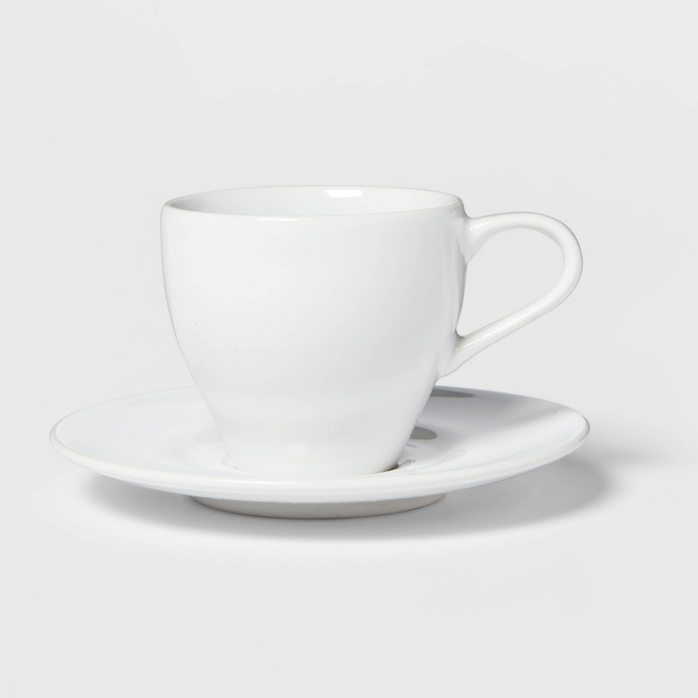 Photos - Glass 3.4oz Porcelain Espresso Cup with Saucer White - Threshold™: Traditional Style, Dishwasher & Microwave Safe