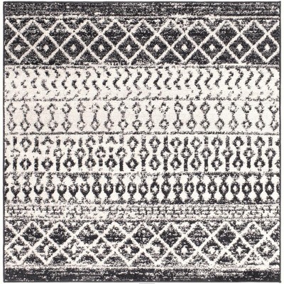Mark & Day Louise 6'x6' Square Woven Indoor Area Rugs Black/White: Bohemian Ikat Design, Stain-Resistant, Pet Friendly